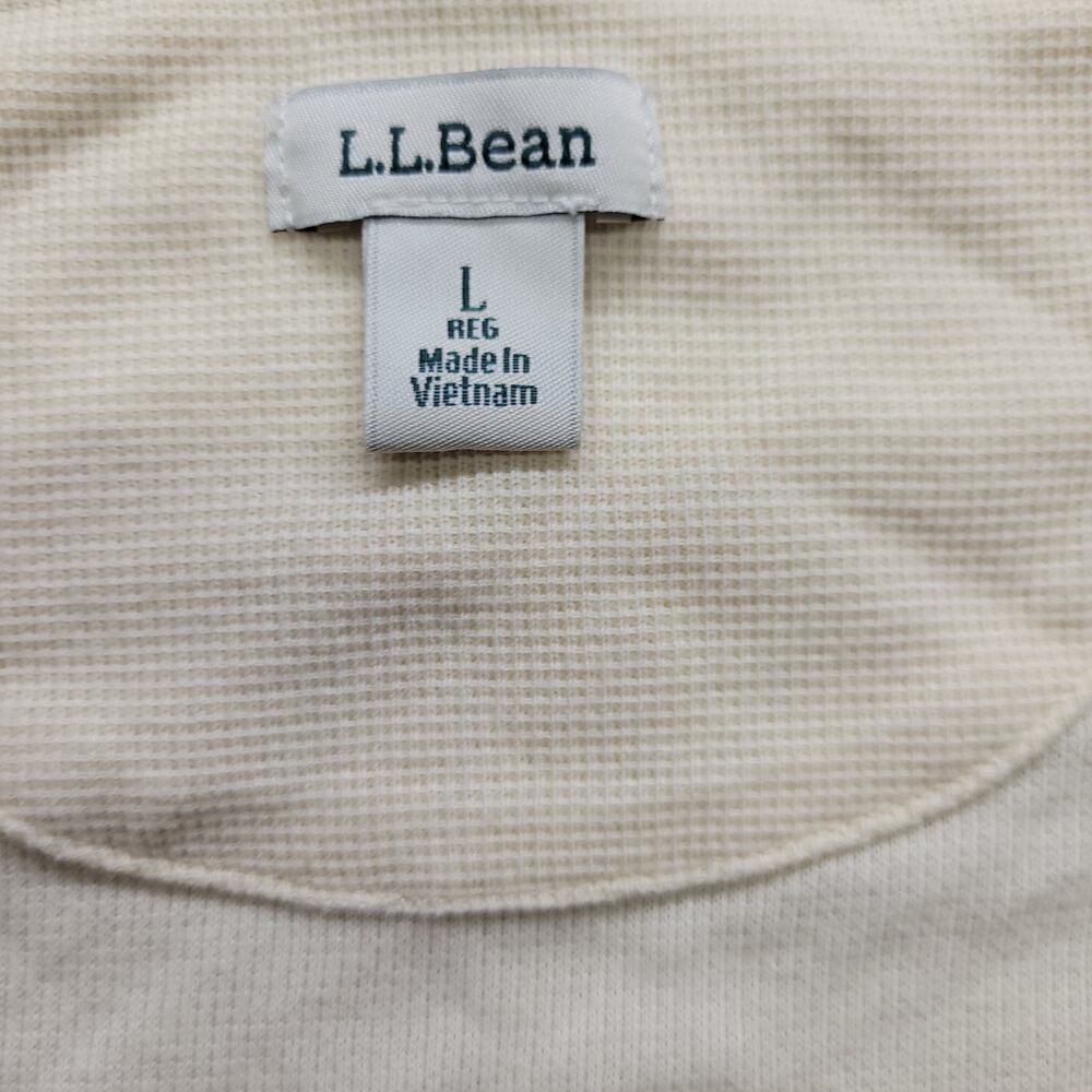 Vintage L.L.Bean Womens Large Waffle Knit Henley Long Sleeve Shirt Cream Thermal - Picture 3 of 6
